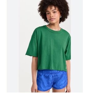 Free People Green Cropped Raw Hem 3/4 Sleeve T Shirt Top XS TP Oversized